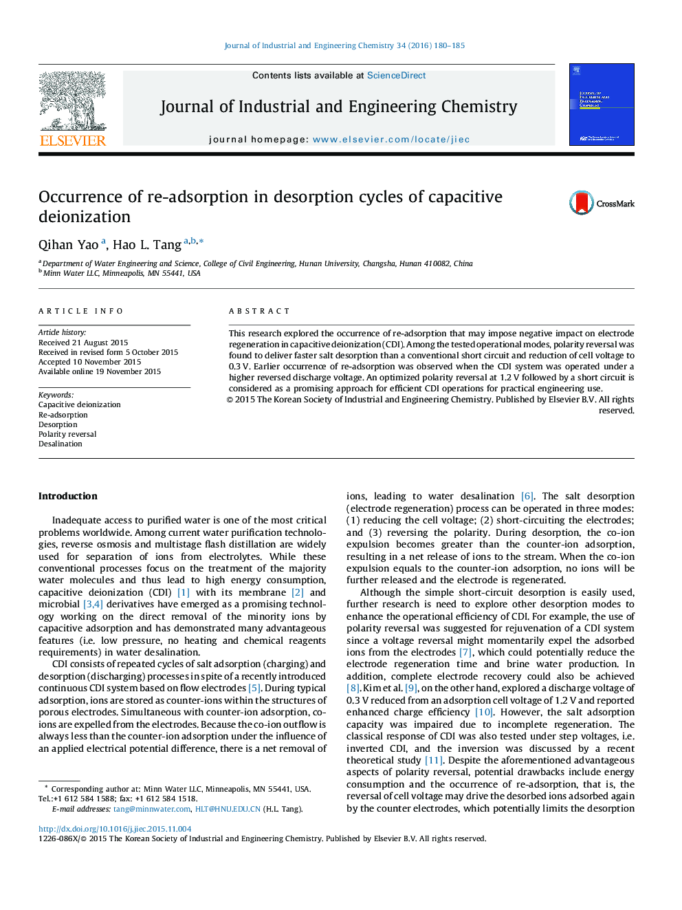 Occurrence of re-adsorption in desorption cycles of capacitive deionization