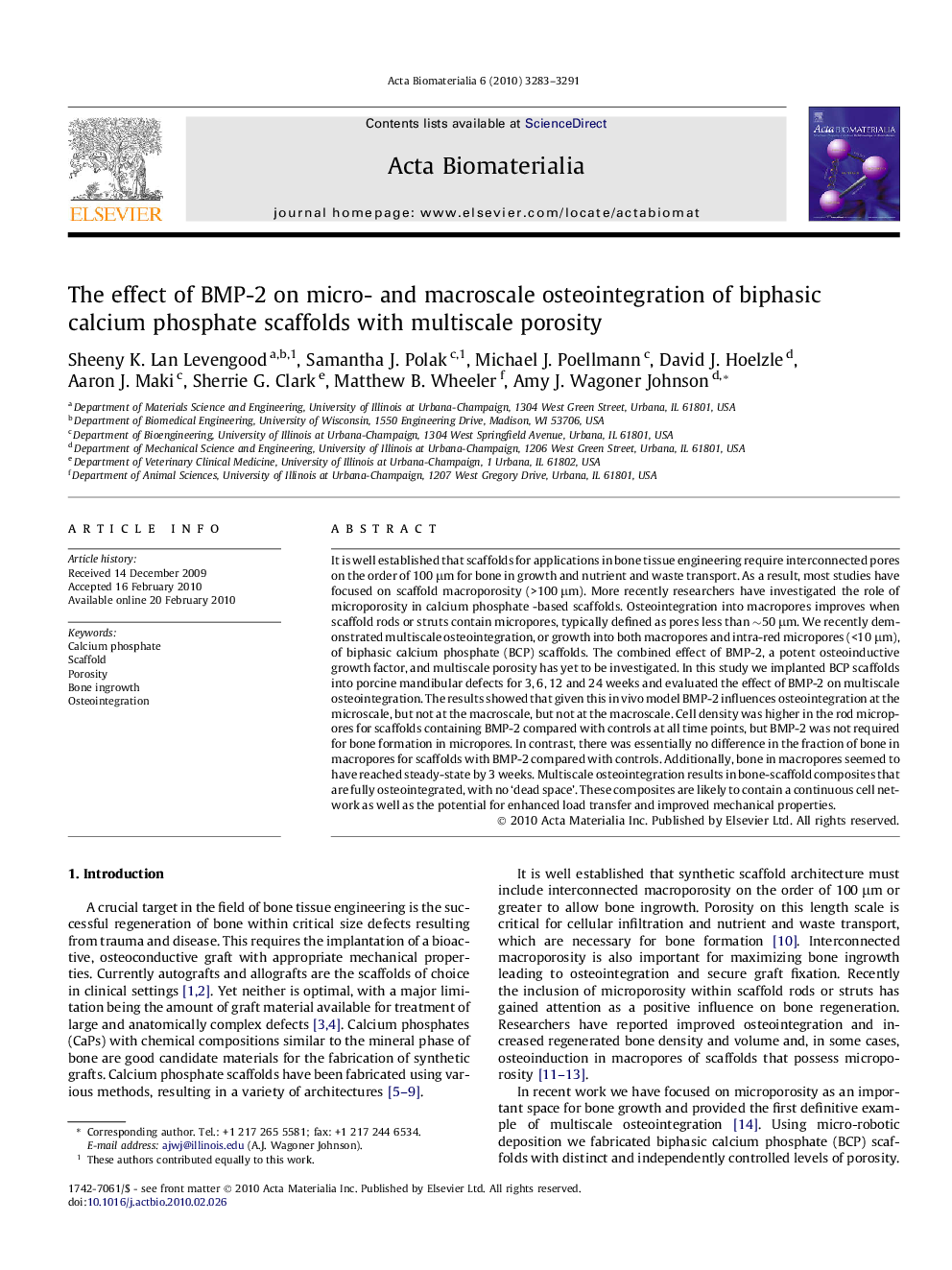 The effect of BMP-2 on micro- and macroscale osteointegration of biphasic calcium phosphate scaffolds with multiscale porosity