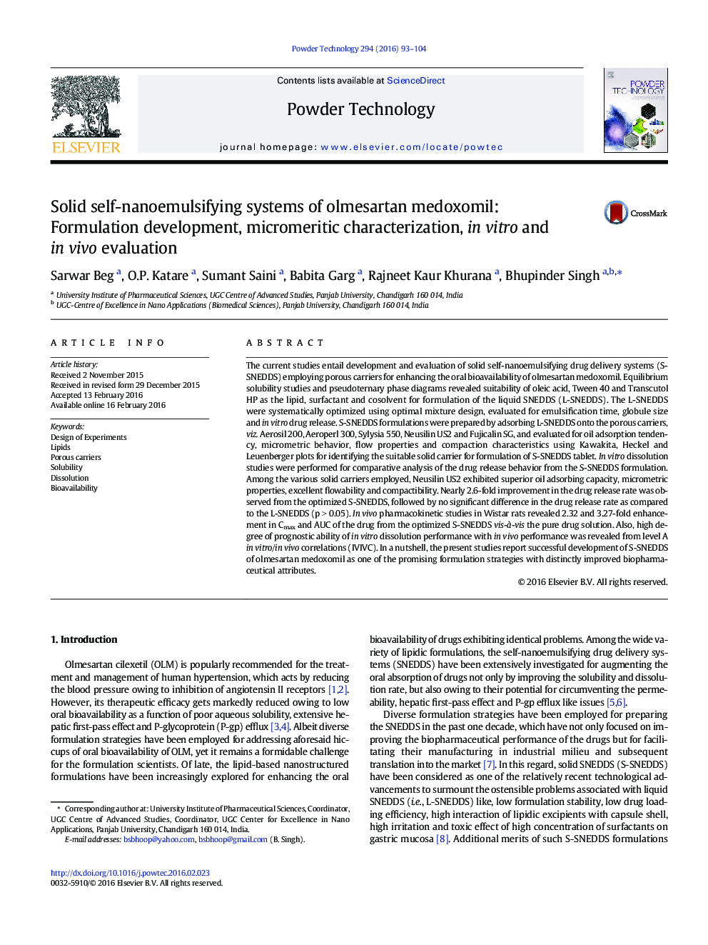 Solid self-nanoemulsifying systems of olmesartan medoxomil: Formulation development, micromeritic characterization, in vitro and in vivo evaluation