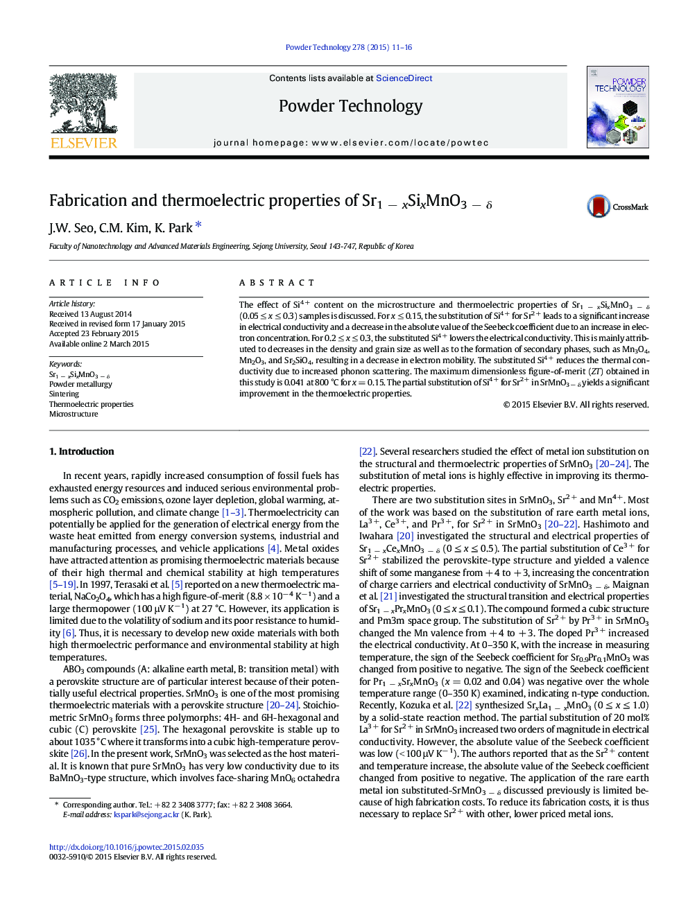 Fabrication and thermoelectric properties of Sr1 − xSixMnO3 − δ