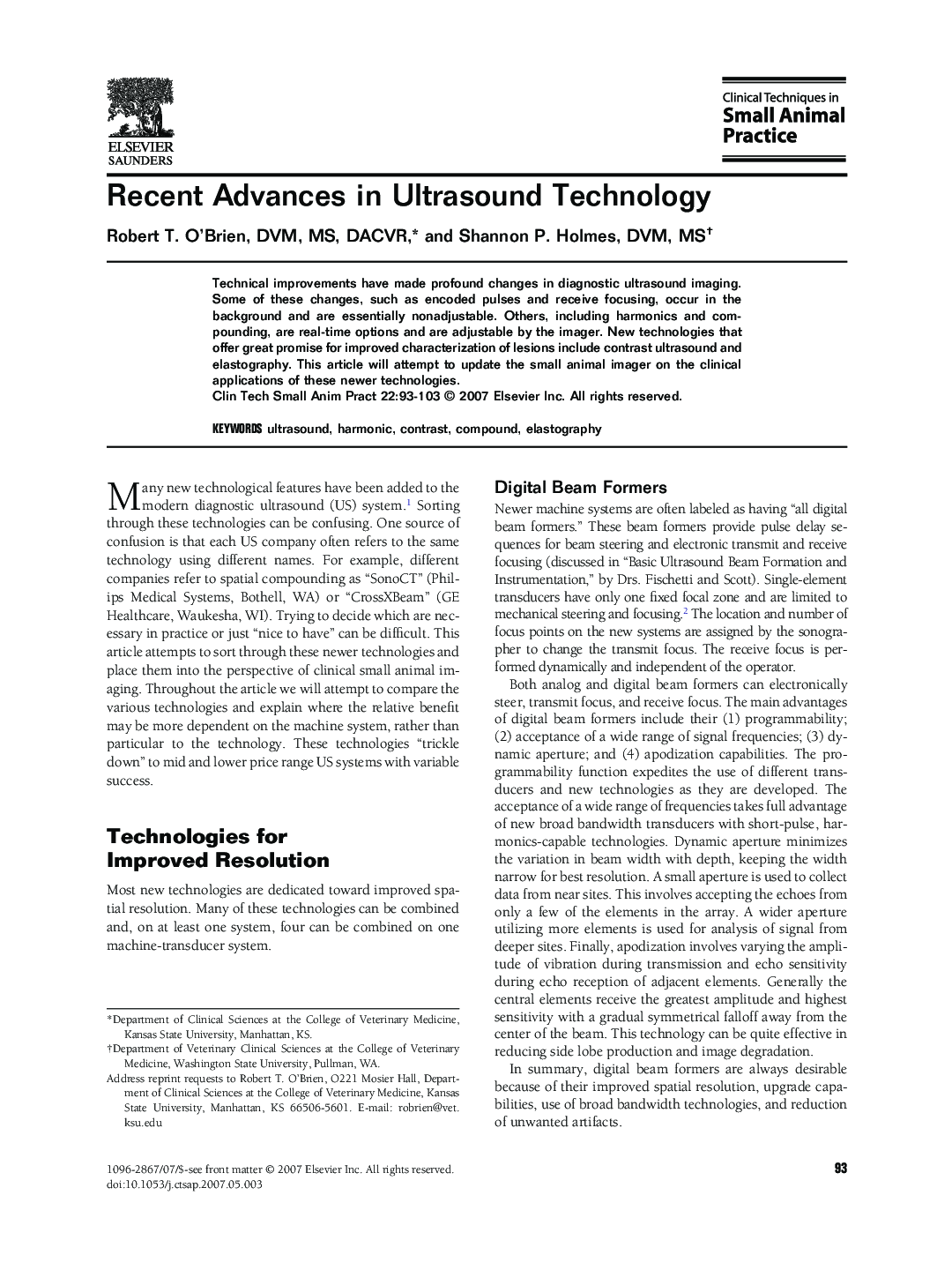 Recent Advances in Ultrasound Technology