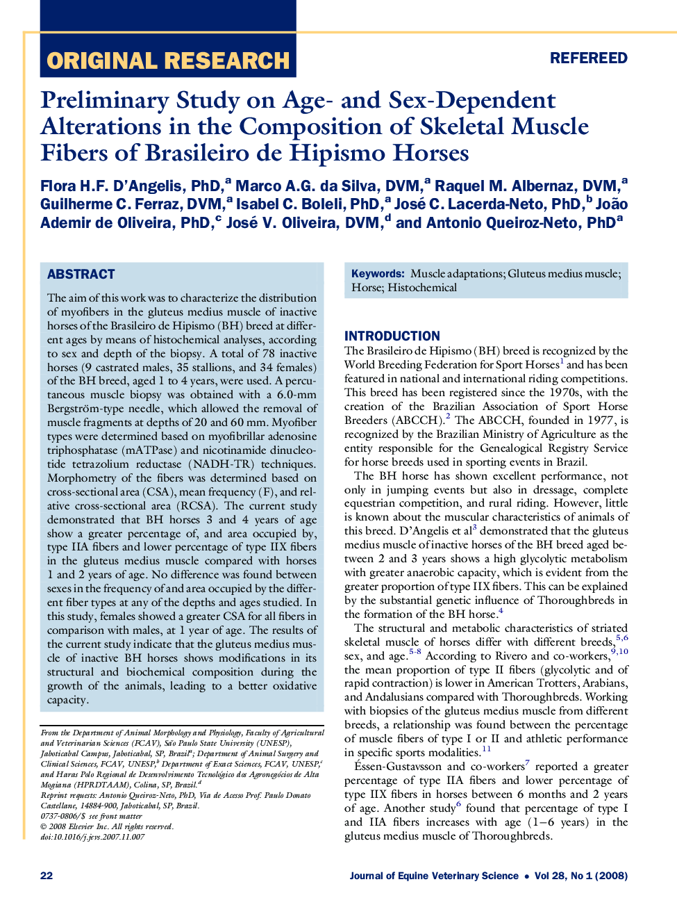 Preliminary Study on Age- and Sex-Dependent Alterations in the Composition of Skeletal Muscle Fibers of Brasileiro de Hipismo Horses 