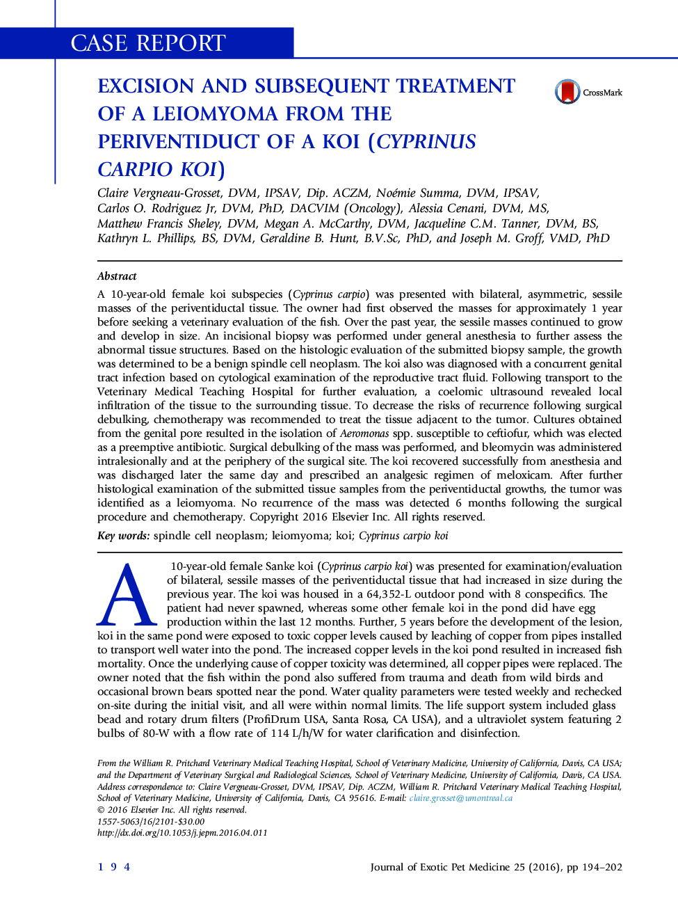 اکسزیون و درمان متعاقب یک لیومیوم از Periventiduct از Koi (Cyprinus carpio Koi )