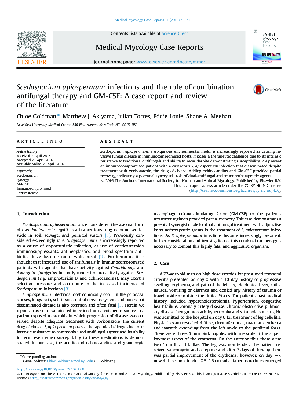 عفونت apiospermum Scedosporium و نقش درمان ترکیبی ضدقارچ و GM-CSF: گزارش یک مورد و بررسی مقالات