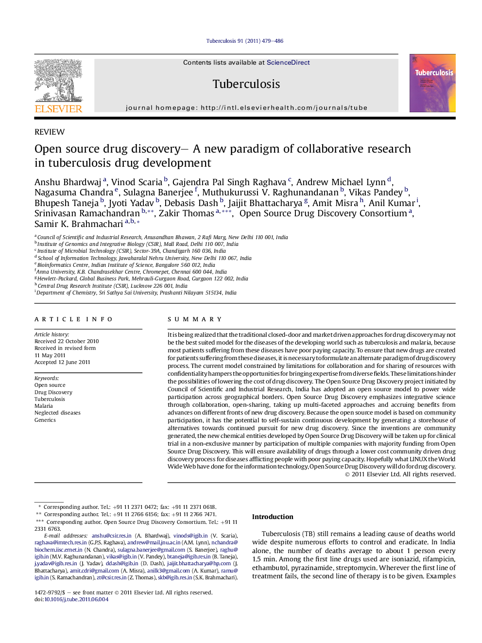 Open source drug discovery– A new paradigm of collaborative research in tuberculosis drug development