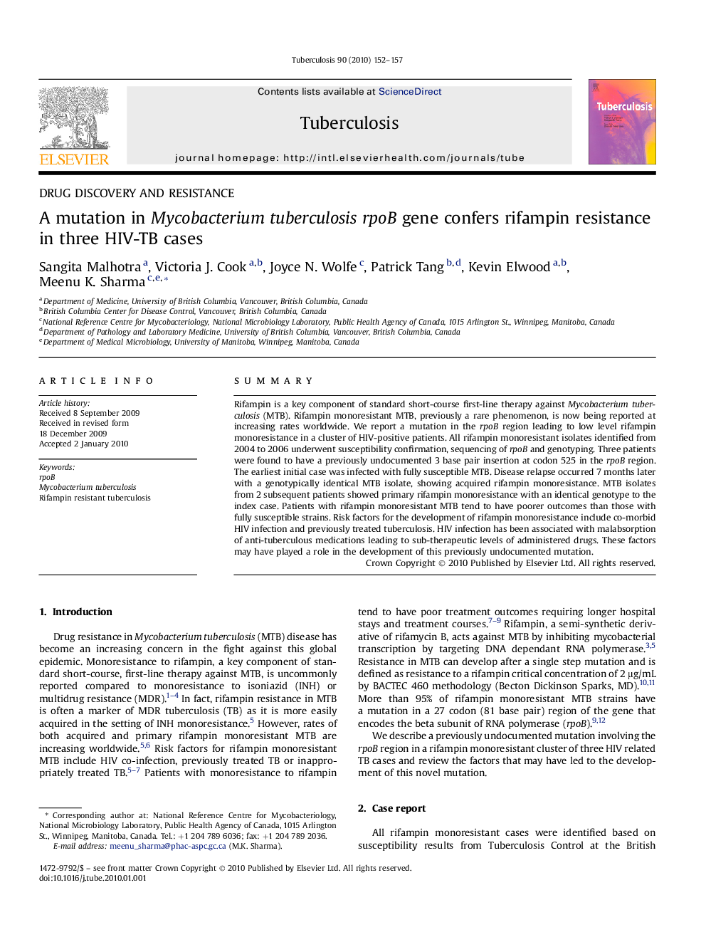 A mutation in Mycobacterium tuberculosis rpoB gene confers rifampin resistance in three HIV-TB cases