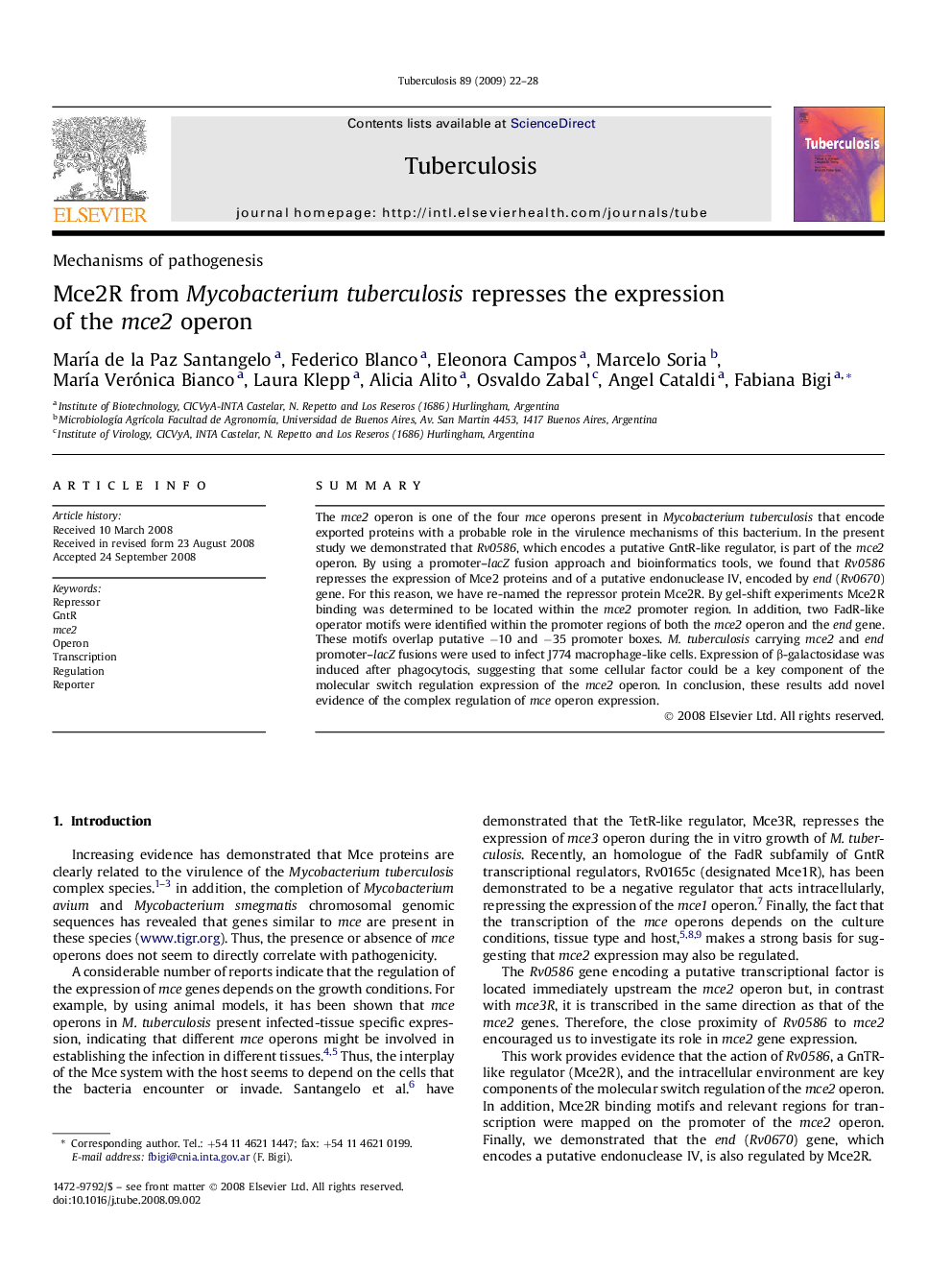 Mce2R from Mycobacterium tuberculosis represses the expression of the mce2 operon