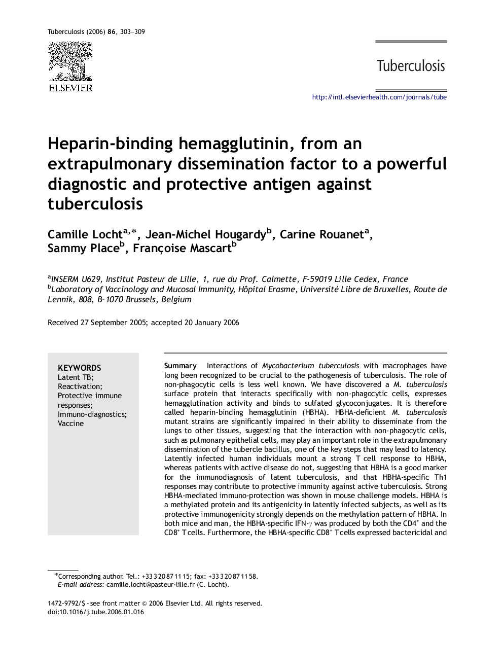Heparin-binding hemagglutinin, from an extrapulmonary dissemination factor to a powerful diagnostic and protective antigen against tuberculosis