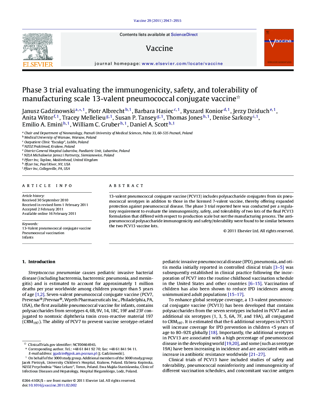 Phase 3 trial evaluating the immunogenicity, safety, and tolerability of manufacturing scale 13-valent pneumococcal conjugate vaccine 