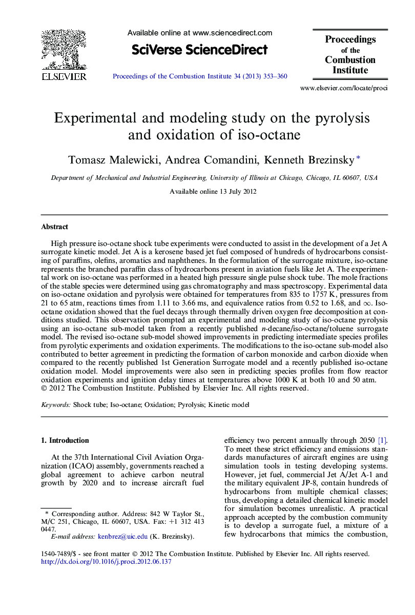 Experimental and modeling study on the pyrolysis and oxidation of iso-octane