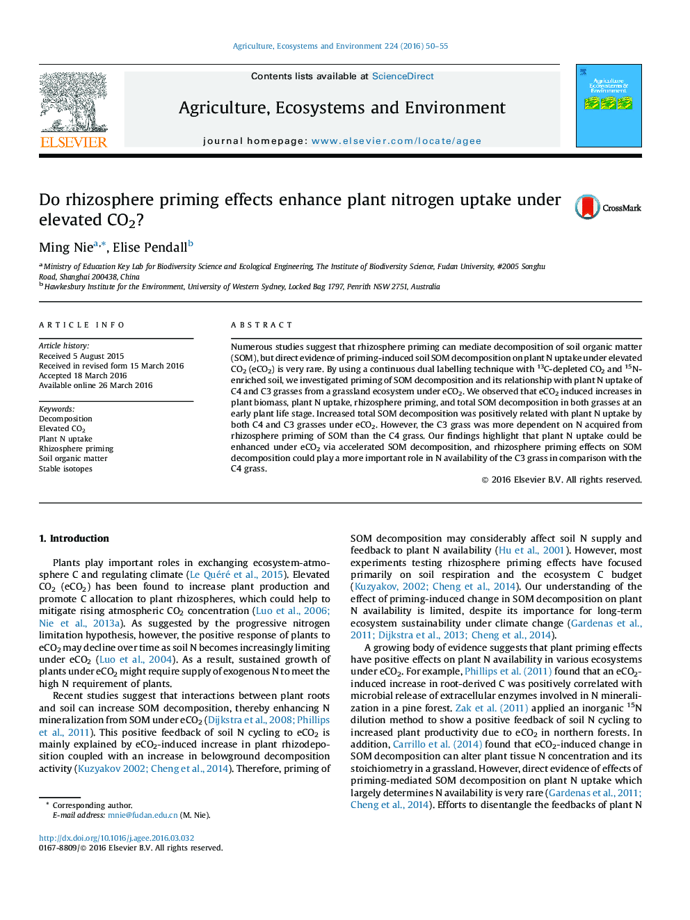 Do rhizosphere priming effects enhance plant nitrogen uptake under elevated CO2?