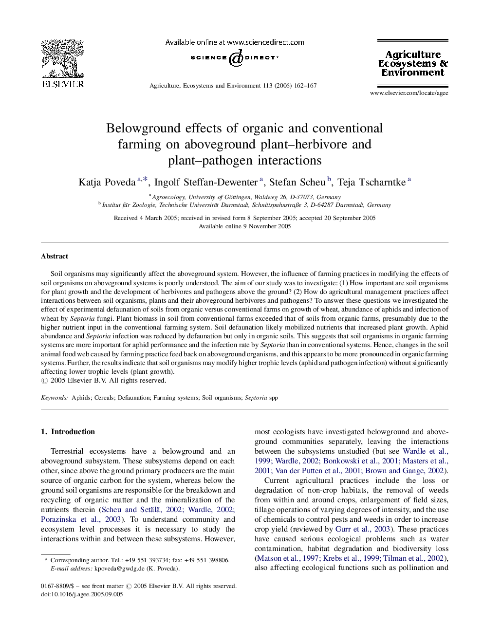 Belowground effects of organic and conventional farming on aboveground plant–herbivore and plant–pathogen interactions