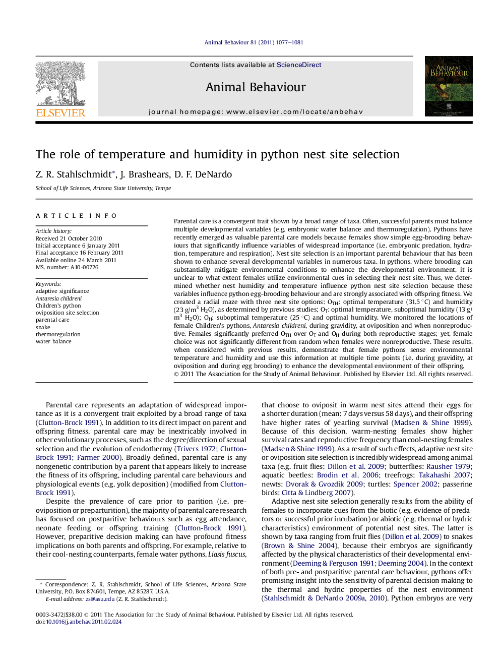 The role of temperature and humidity in python nest site selection