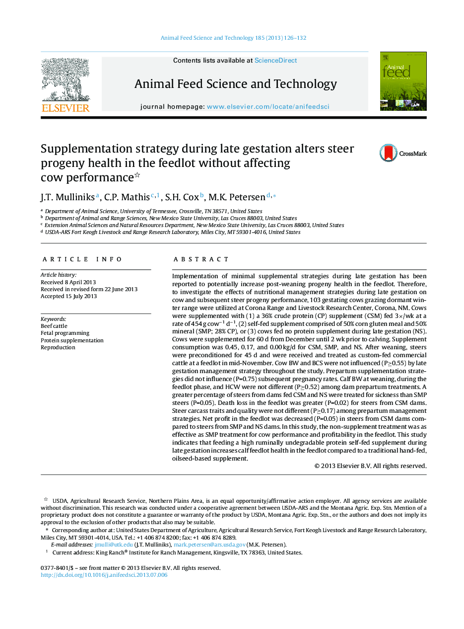 Supplementation strategy during late gestation alters steer progeny health in the feedlot without affecting cow performance 