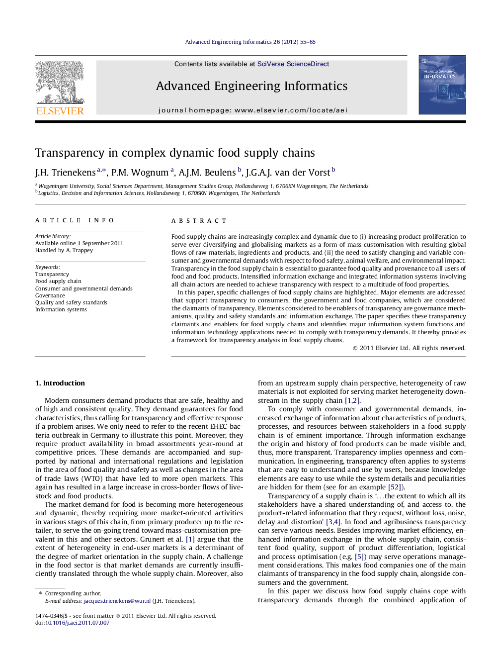 Transparency in complex dynamic food supply chains