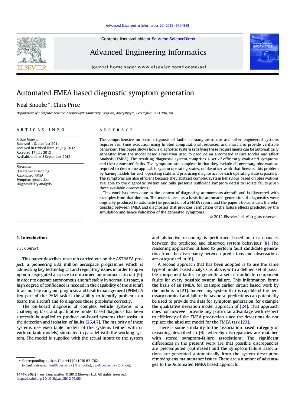 Automated FMEA based diagnostic symptom generation