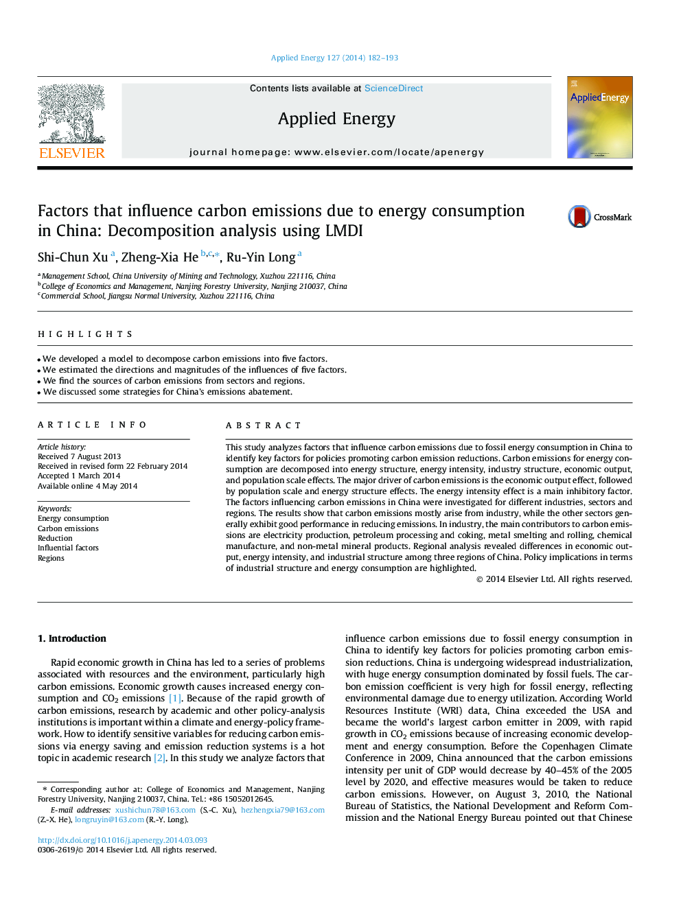 Factors that influence carbon emissions due to energy consumption in China: Decomposition analysis using LMDI