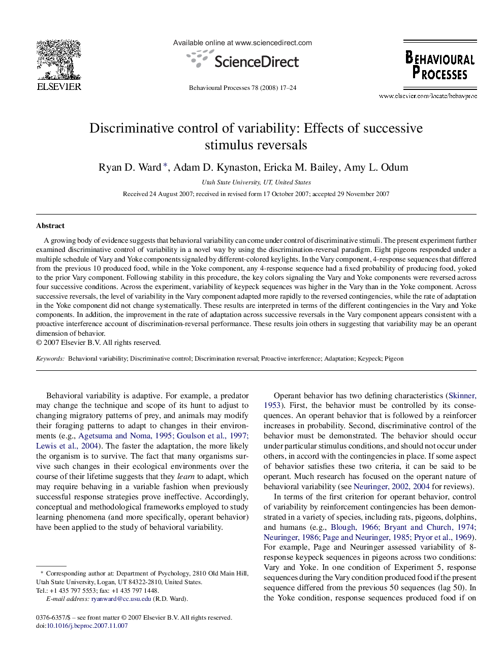 Discriminative control of variability: Effects of successive stimulus reversals