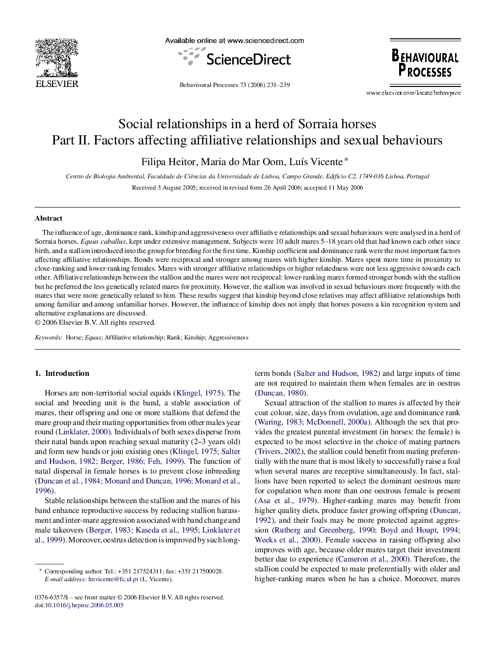 Social relationships in a herd of Sorraia horses: Part II. Factors affecting affiliative relationships and sexual behaviours