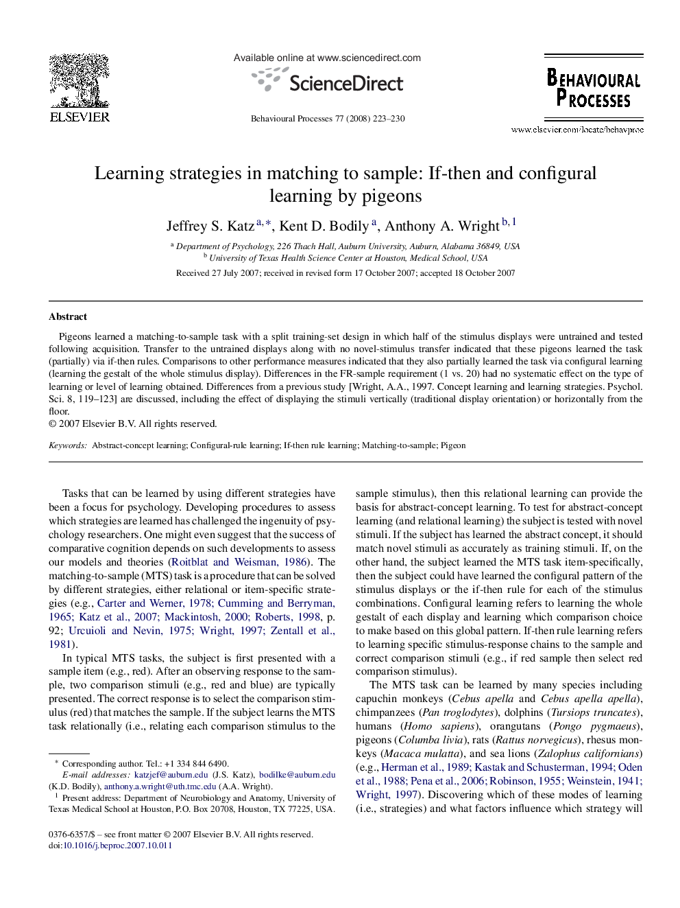 Learning strategies in matching to sample: If-then and configural learning by pigeons