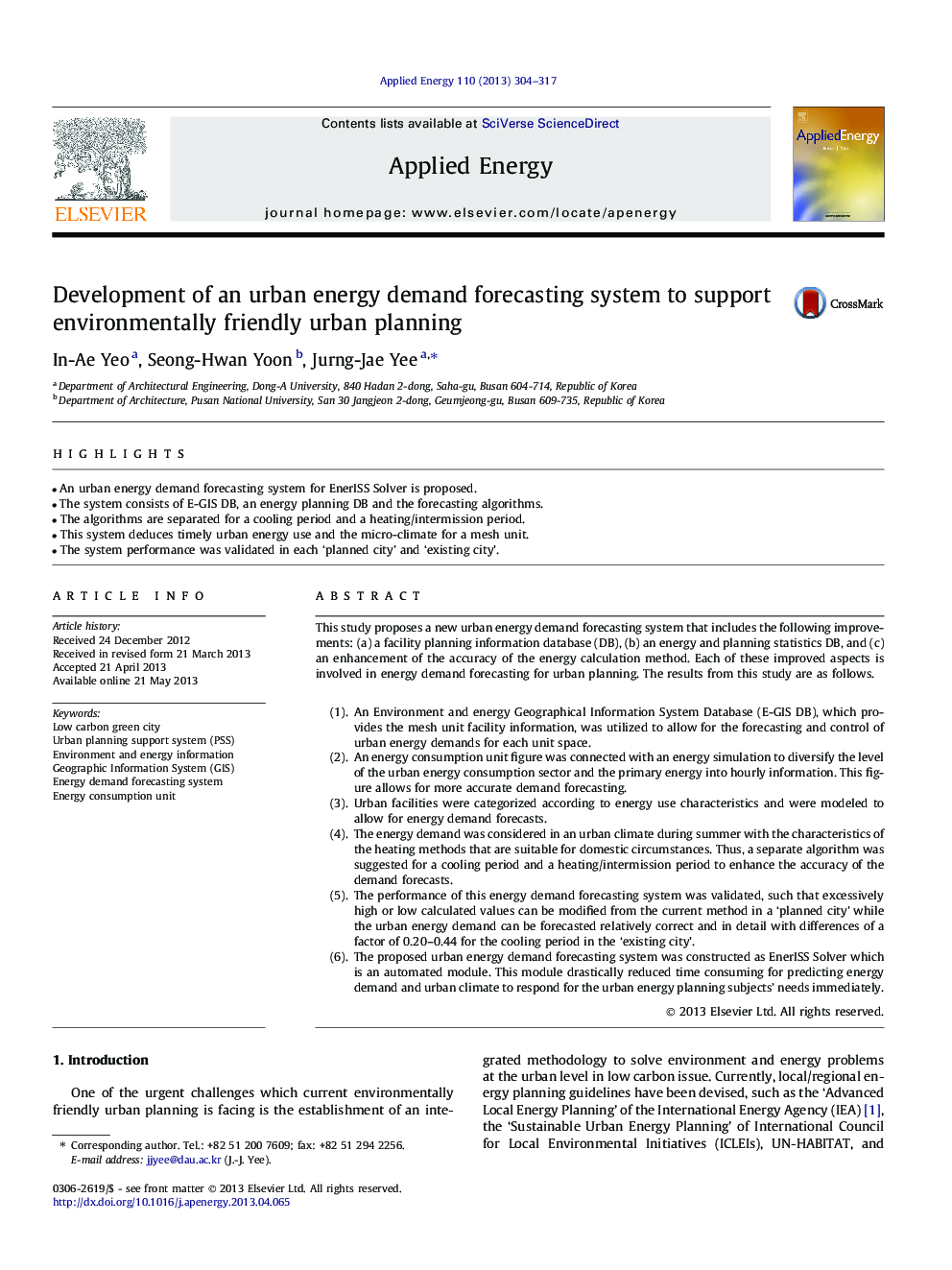 Development of an urban energy demand forecasting system to support environmentally friendly urban planning