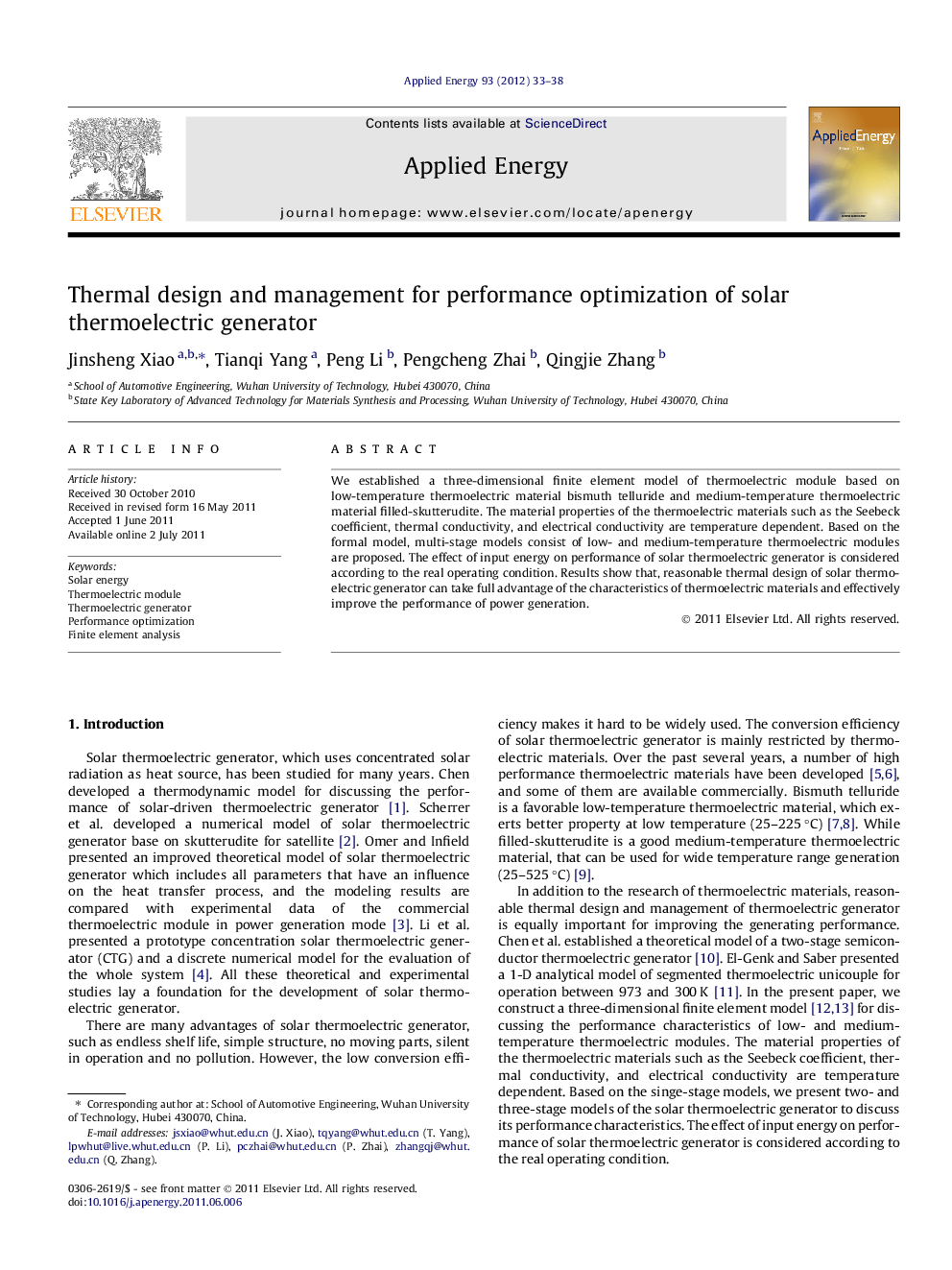 Thermal design and management for performance optimization of solar thermoelectric generator