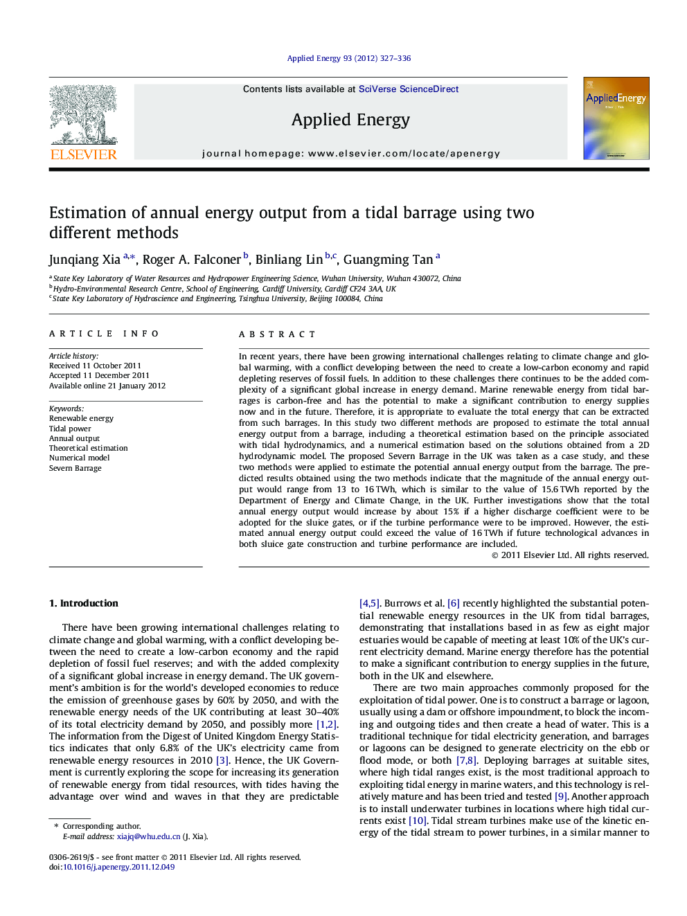 Estimation of annual energy output from a tidal barrage using two different methods