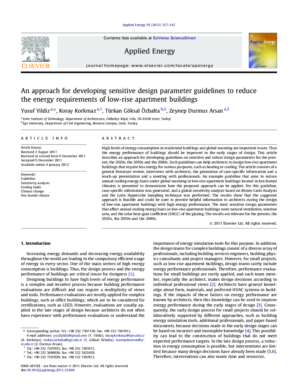 An approach for developing sensitive design parameter guidelines to reduce the energy requirements of low-rise apartment buildings