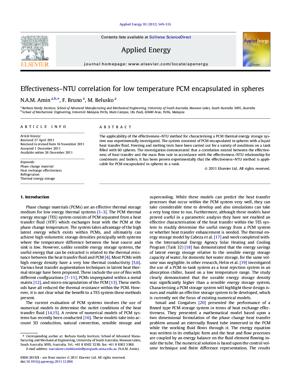 Effectiveness–NTU correlation for low temperature PCM encapsulated in spheres