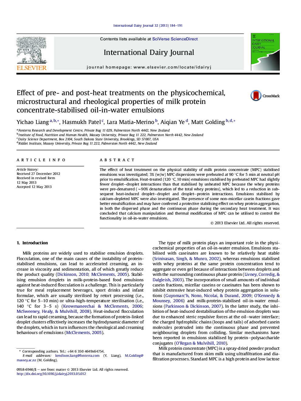 Effect of pre- and post-heat treatments on the physicochemical, microstructural and rheological properties of milk protein concentrate-stabilised oil-in-water emulsions
