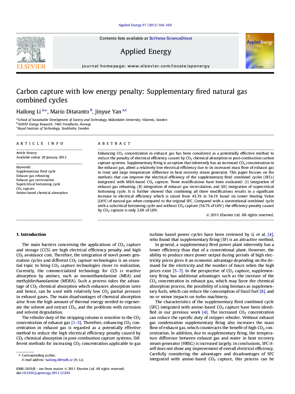 Carbon capture with low energy penalty: Supplementary fired natural gas combined cycles
