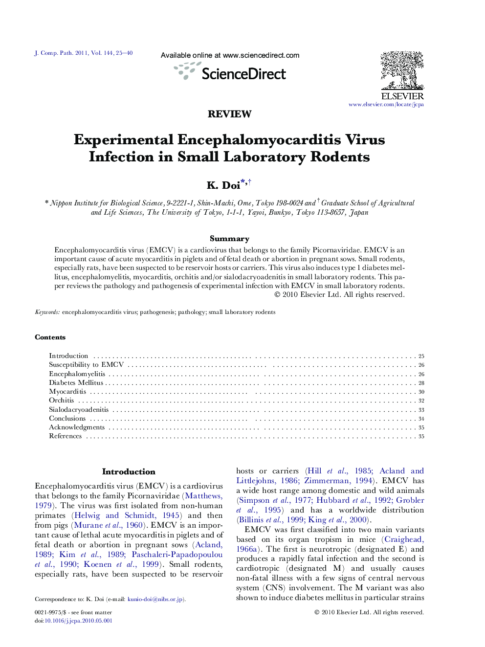 Experimental Encephalomyocarditis Virus Infection in Small Laboratory Rodents