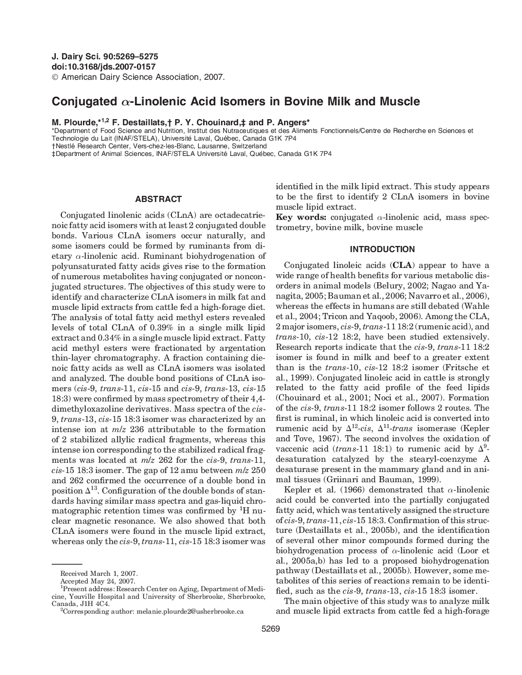 Conjugated Î±-Linolenic Acid Isomers in Bovine Milk and Muscle