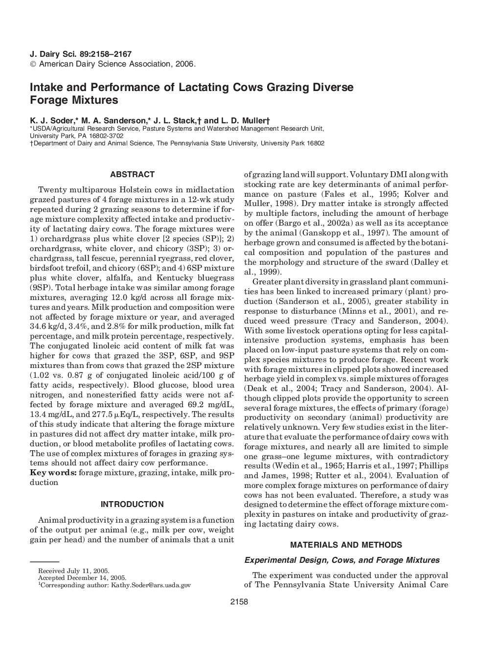 Intake and Performance of Lactating Cows Grazing Diverse Forage Mixtures