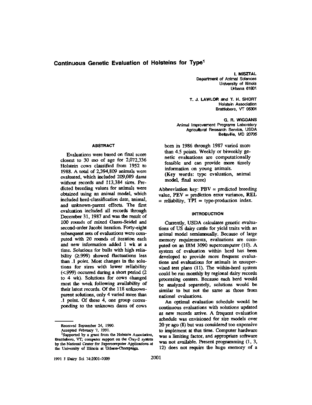 Continuous Genetic Evaluation of Holsteins for Type1