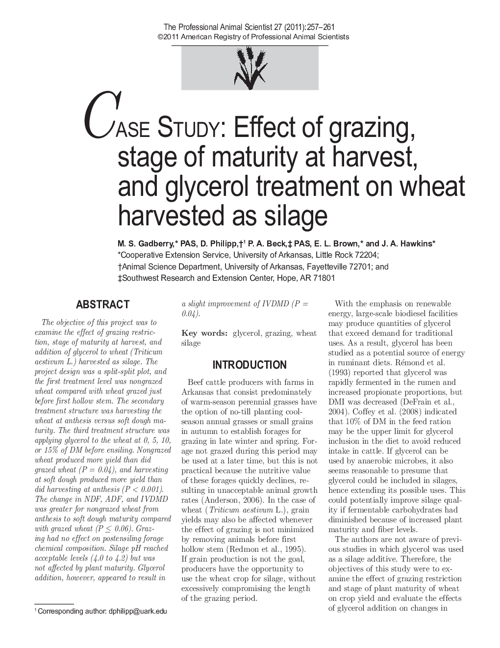 CASE STUDY: Effect of grazing, stage of maturity at harvest, and glycerol treatment on wheat harvested as silage