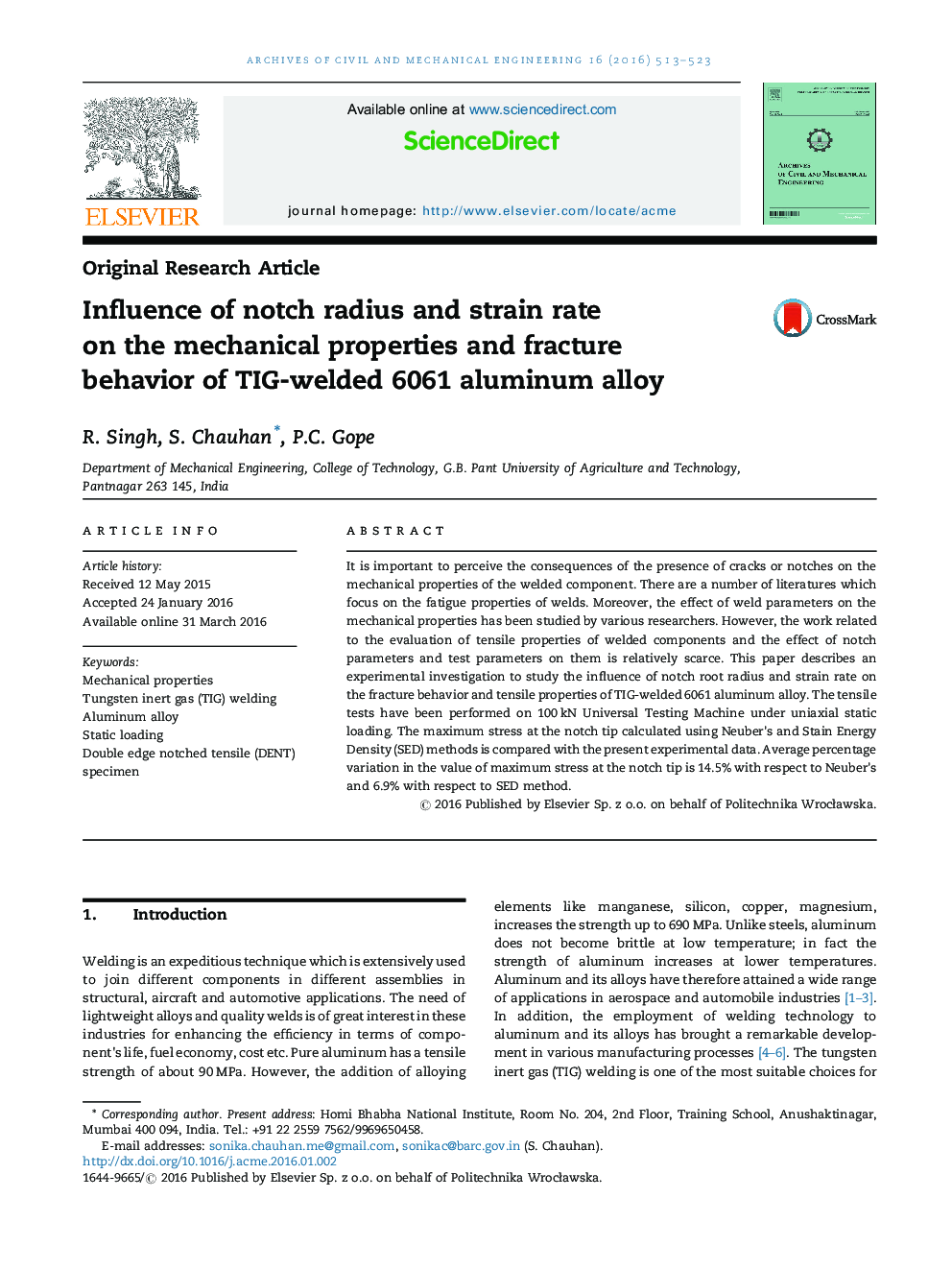 Influence of notch radius and strain rate on the mechanical properties and fracture behavior of TIG-welded 6061 aluminum alloy