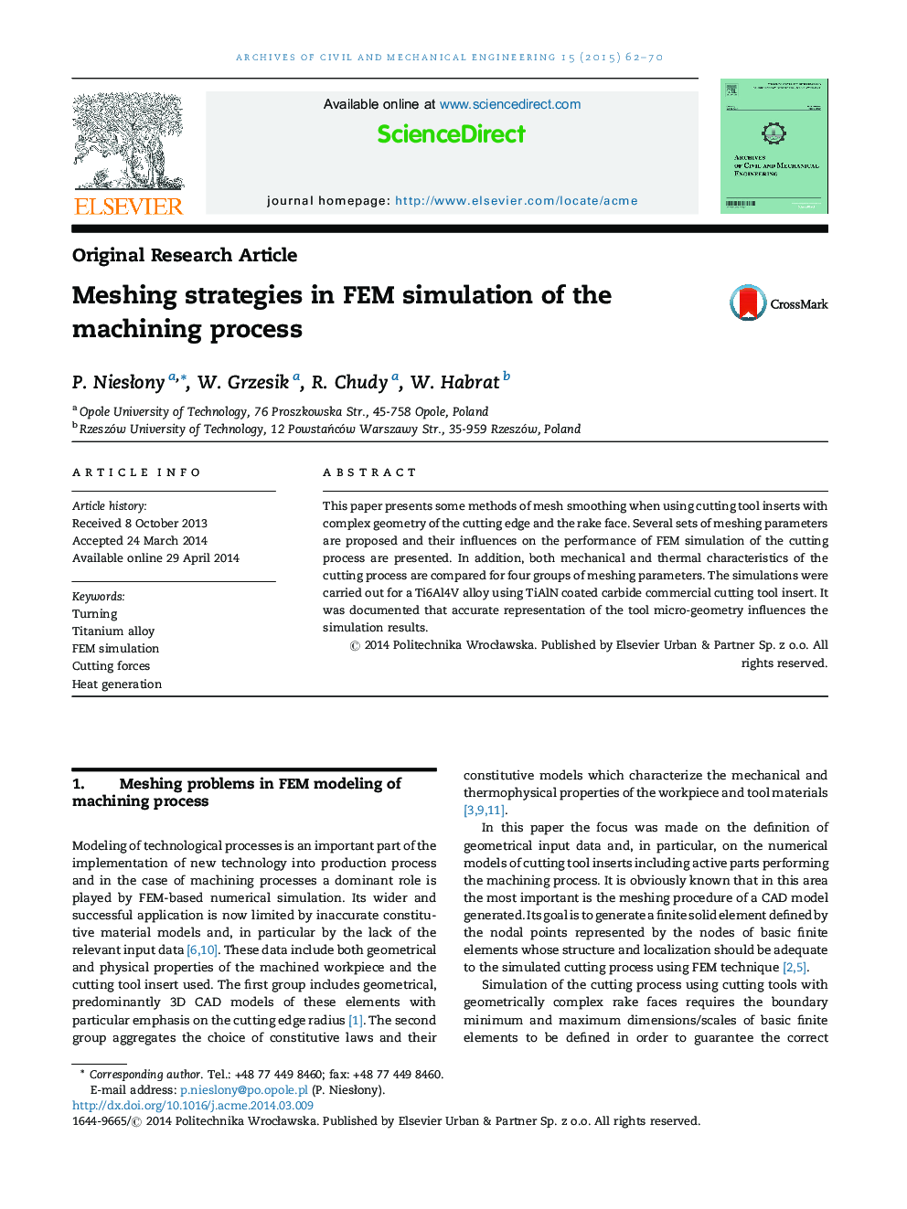 Meshing strategies in FEM simulation of the machining process