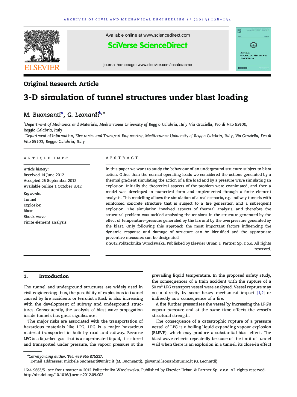 3-D simulation of tunnel structures under blast loading