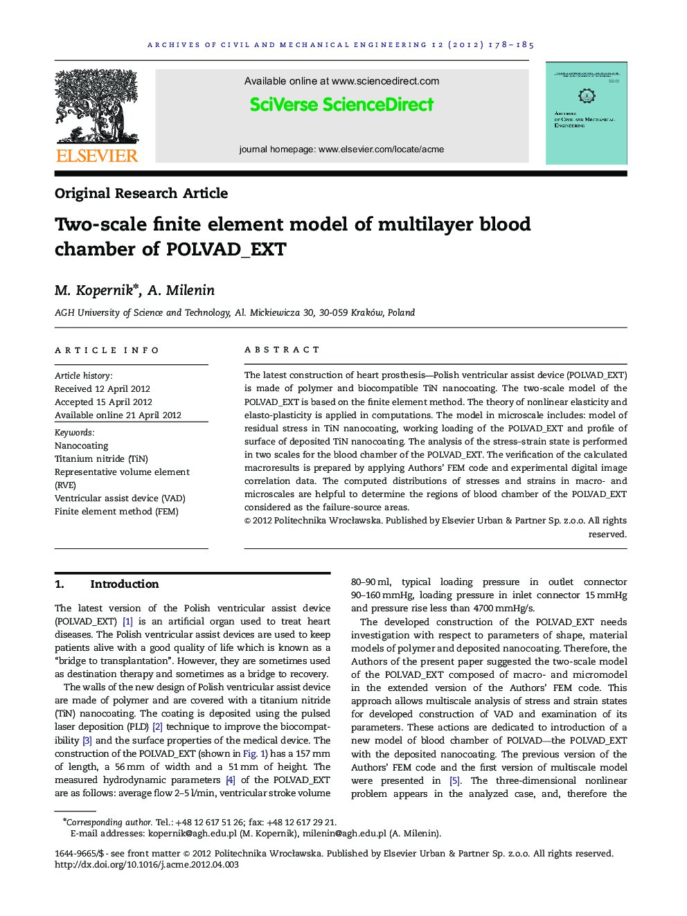 Two-scale finite element model of multilayer blood chamber of POLVAD_EXT