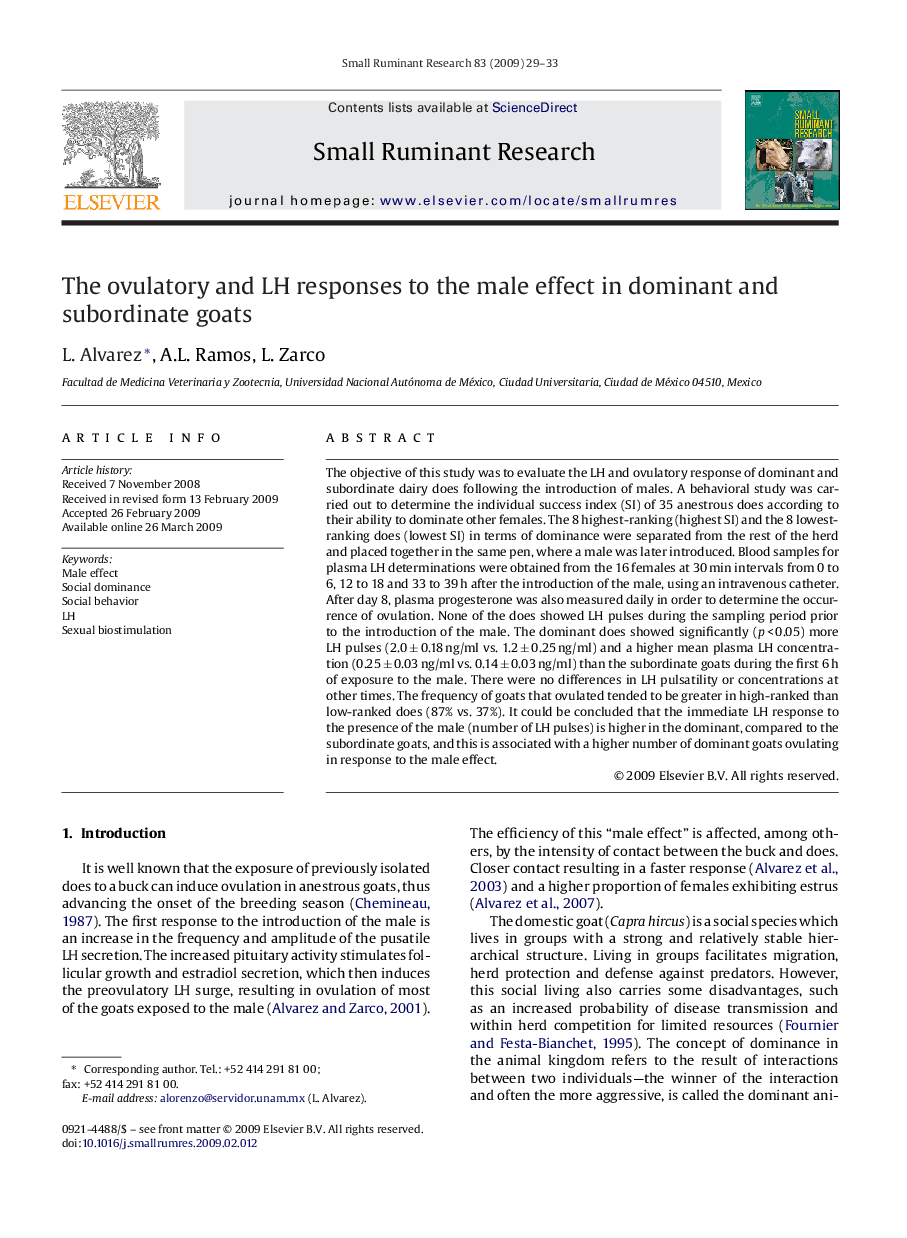 The ovulatory and LH responses to the male effect in dominant and subordinate goats