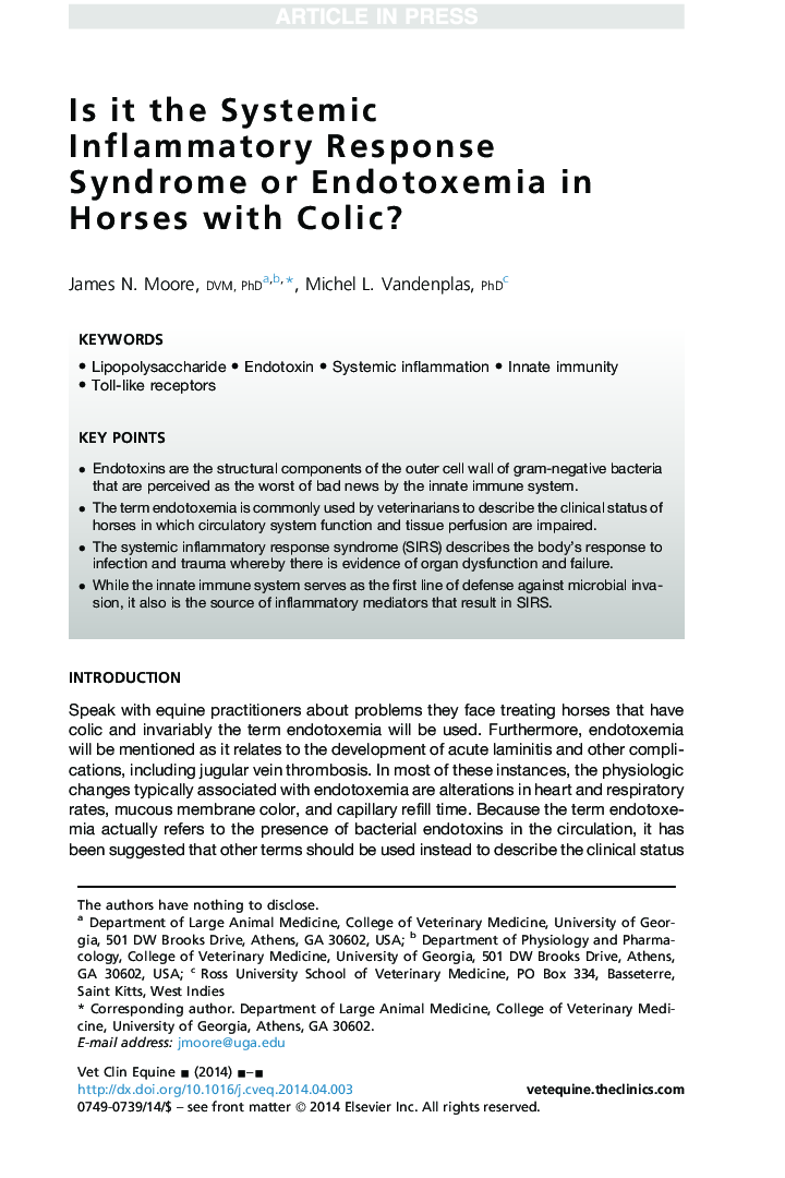 آیا این سندرم واکنش التهابی سیستمیک یا اندوتوکسمی در اسب های کولیک است؟ 