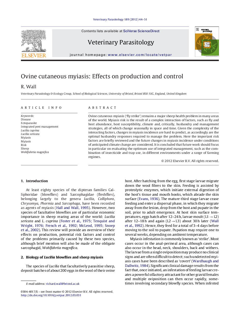 Ovine cutaneous myiasis: Effects on production and control