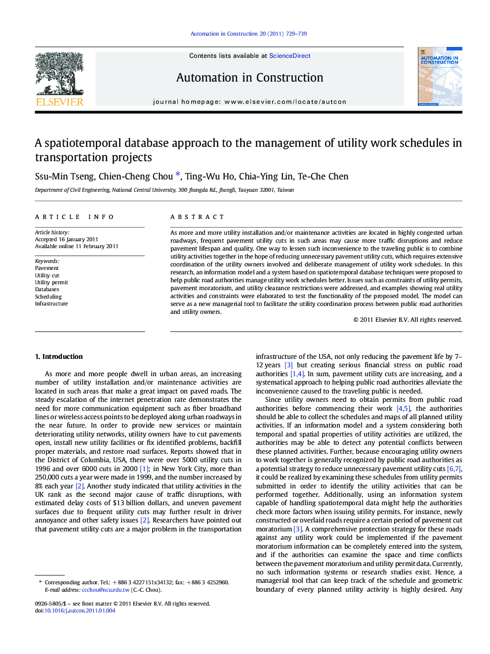 A spatiotemporal database approach to the management of utility work schedules in transportation projects