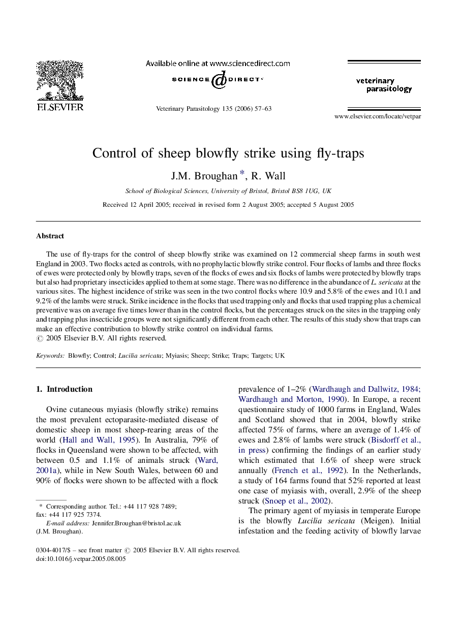 Control of sheep blowfly strike using fly-traps