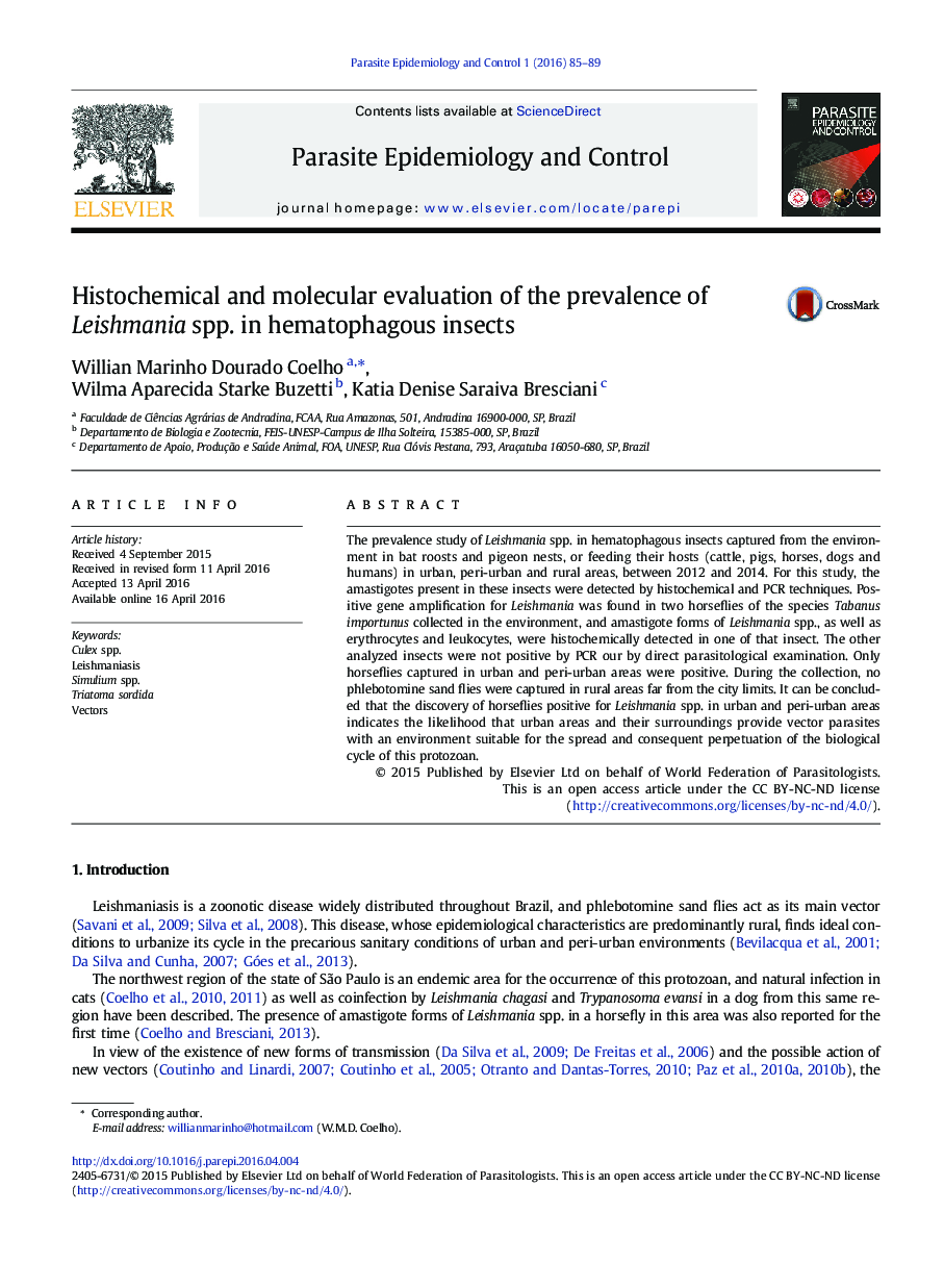 ارزیابی هیستوشیمیایی و مولکولی شیوع SPP لیشمانیا. در حشرات hematophagous