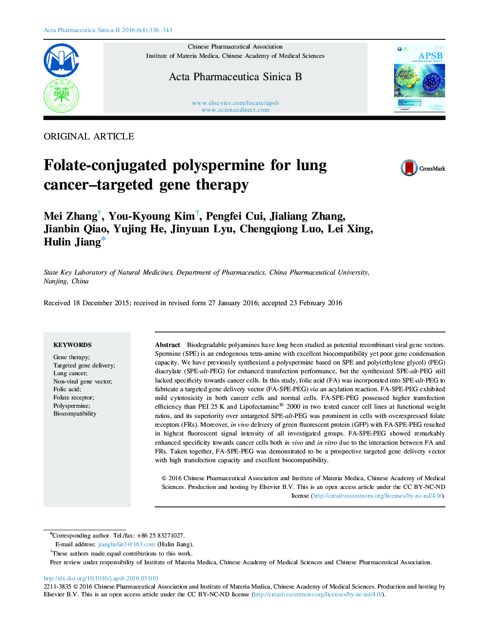 Folate-conjugated polyspermine for lung cancer–targeted gene therapy 