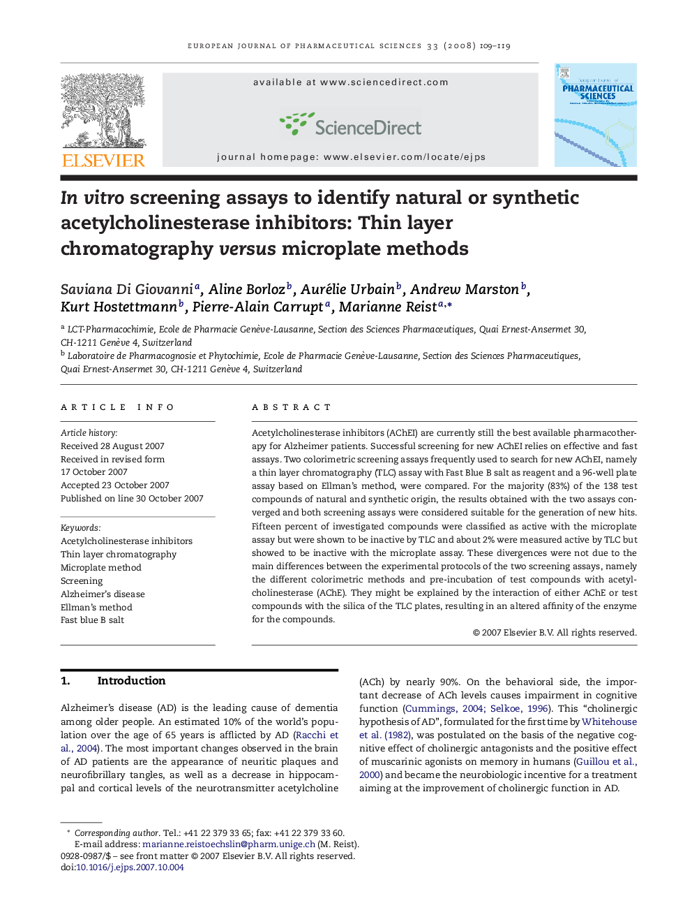 In vitro screening assays to identify natural or synthetic acetylcholinesterase inhibitors: Thin layer chromatography versus microplate methods