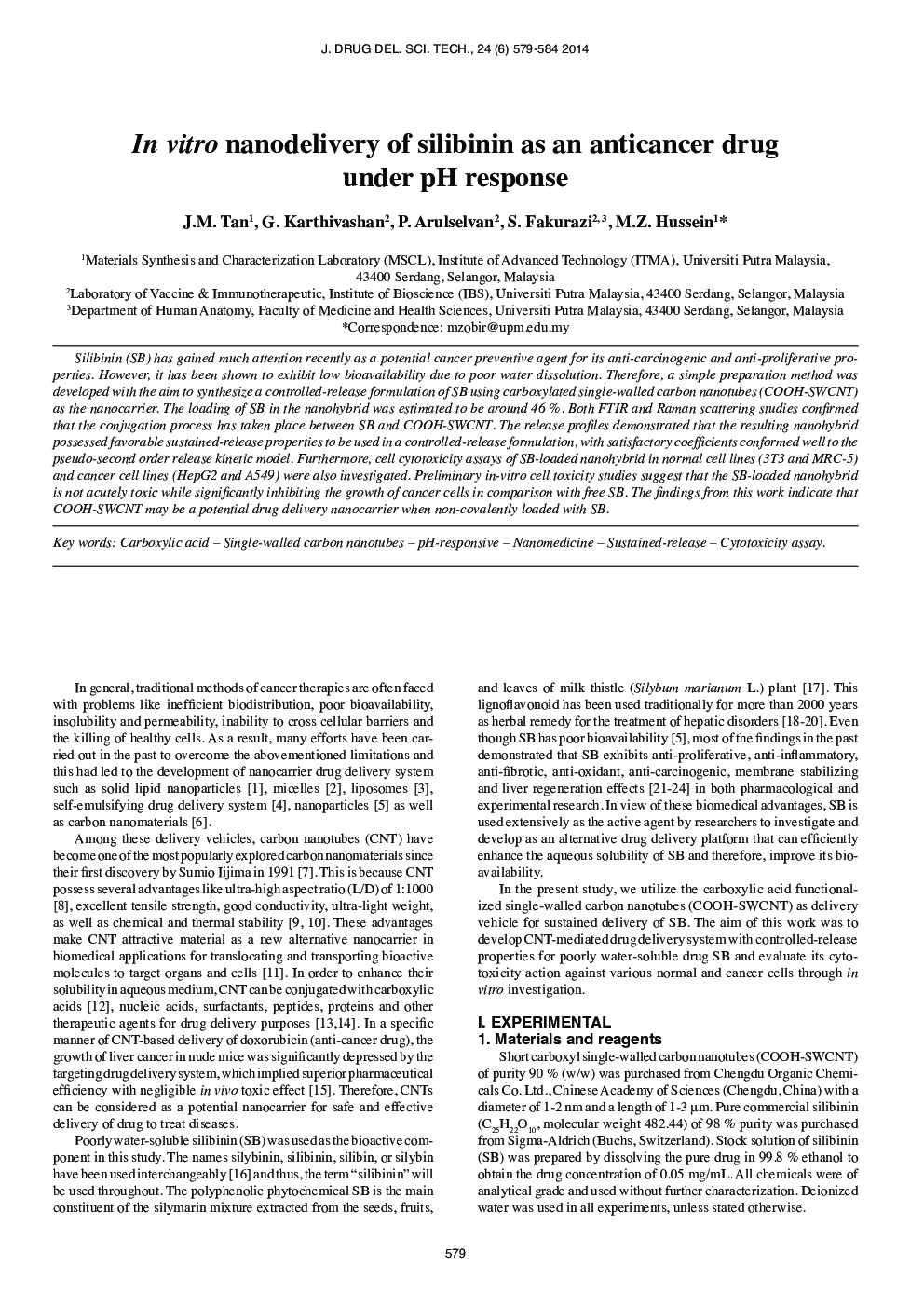 In vitro nanodelivery of silibinin as an anticancer drug under pH response