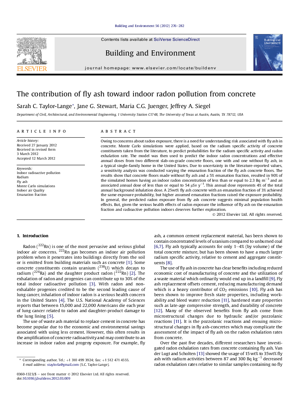 The contribution of fly ash toward indoor radon pollution from concrete